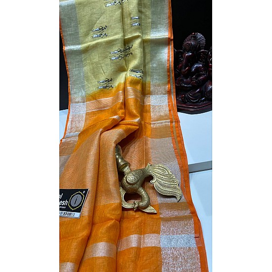 IG1214 Pure handloom Lenin/Lenin sarees 