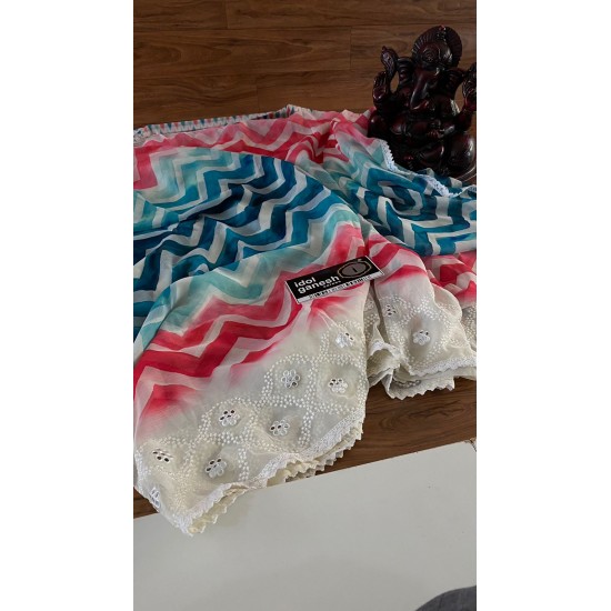 IG3663 Pure chiffon-printed sarees