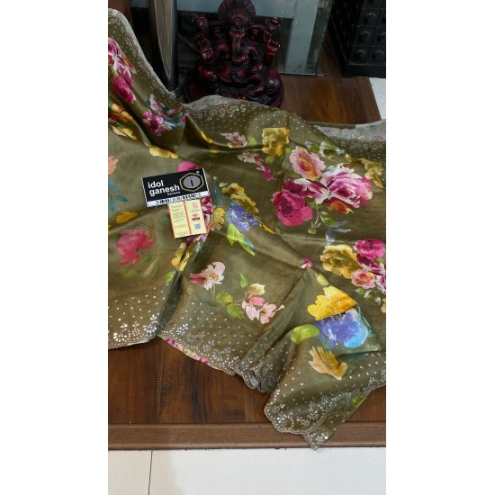 IG6975pure handloom tusser/tusser print 