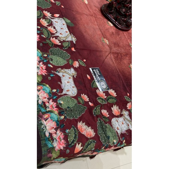 IG6987lightweight tusser crush pichwai print  