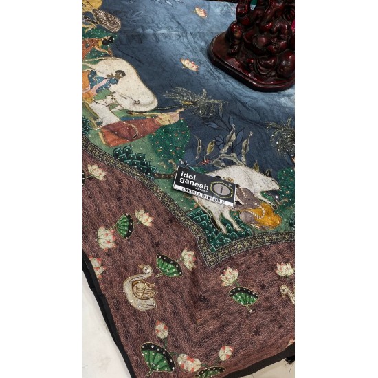 IG6988ightweight tusser crush pichwai print 