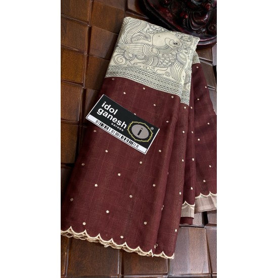 IG7057:lite weight tusser checks mirror work  3185/-