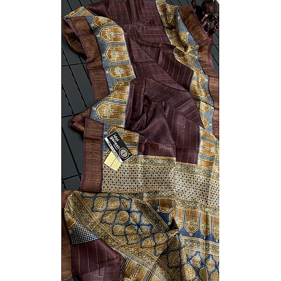 IG7086:pure handloom tusser jari Chek weaving