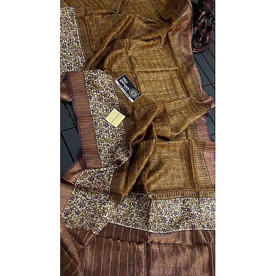 IG7088ure handloom tusser jari Chek weaving 