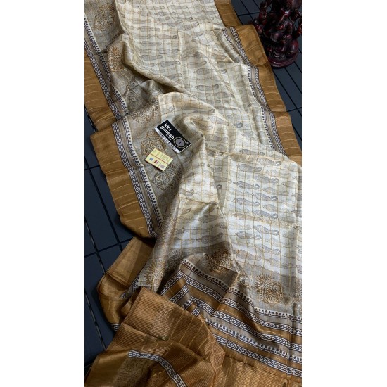 IG7089pure handloom tusser jari Chek weaving IG7089pure handloom tusser jari Chek weaving