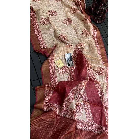 IG7090:pure handloom tusser jari Chek weaving 