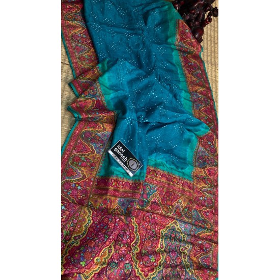 IG7441:pure pashmina weaving sarees Tanjore painted  