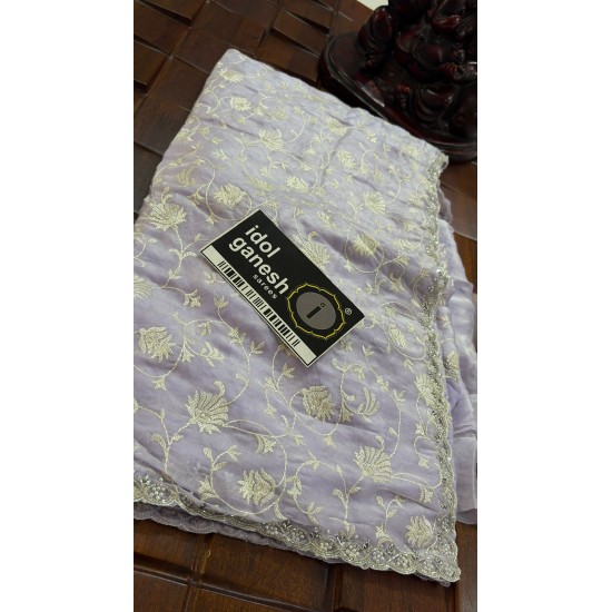 IG7746:lite weight pure tissue chiffon jale Embridory 