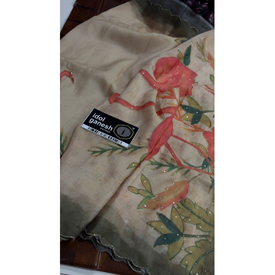 IG7754:lite weight pure crape crush touch hand printed sarees 