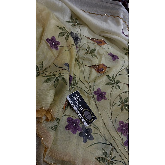 IG7756:lite weight pure crape crush touch hand printed sarees IG7756:lite weight pure crape crush touch hand printed sarees