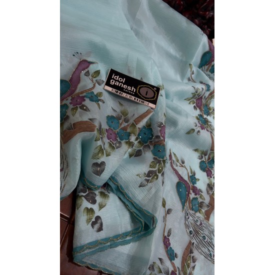 IG7757lite weight pure crape crush touch hand printed sarees IG7757lite weight pure crape crush touch hand printed sarees