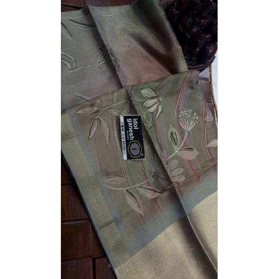 IG7802lite weight soft Tusser sarees jari palli jari border 