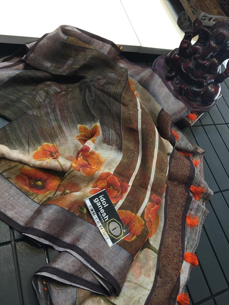 IG1096 Pure handloom Lenin/Lenin sarees