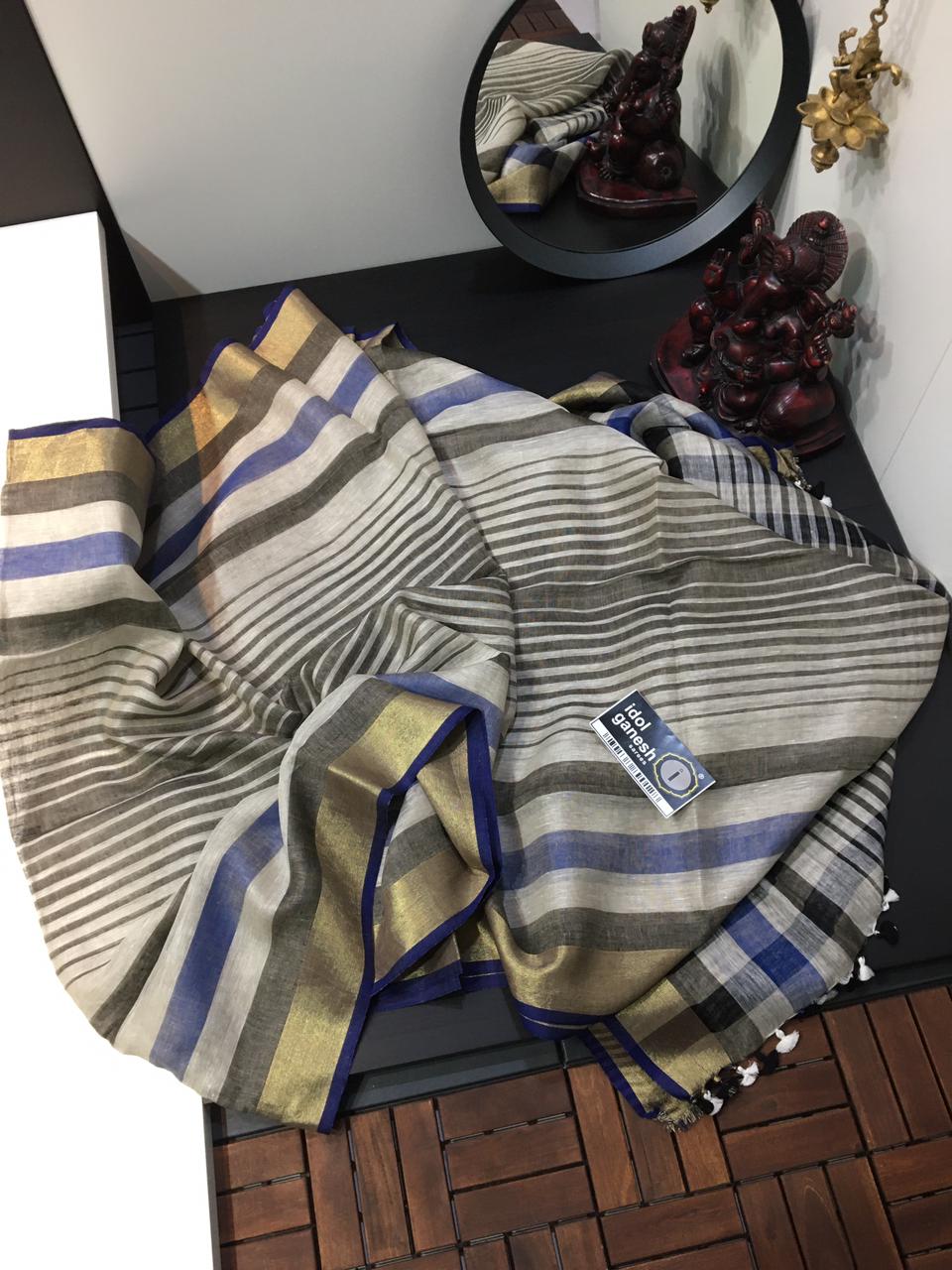 IG1433 Pure Handloom Lenin/Lenin sarees 