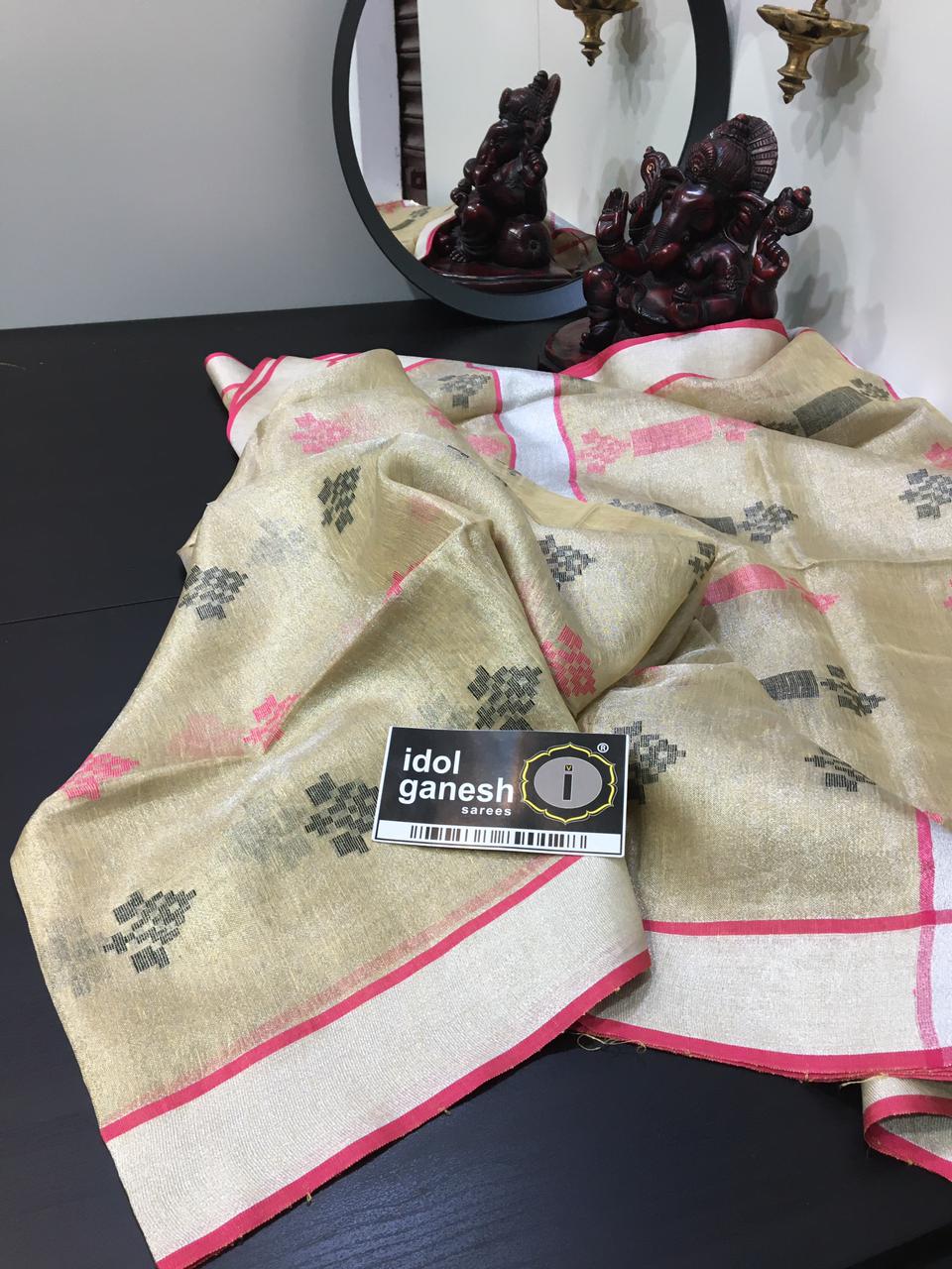 IG1475 Pure tissue/Lenin Handloom sarees  