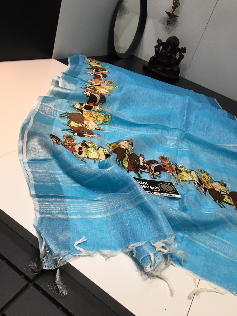 IG1687 Pure handloom Lenin/Lenin sarees 