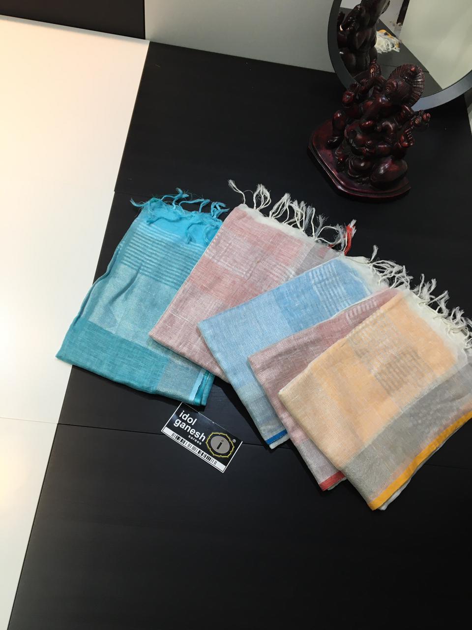 IG1839 Pure handloom Lenin/Lenin sarees  1,900/-