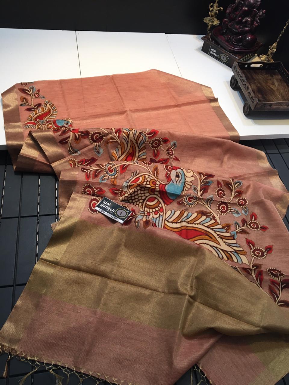 IG274 Light weight fancy tissue sarees with beautiful Aplic print patch work