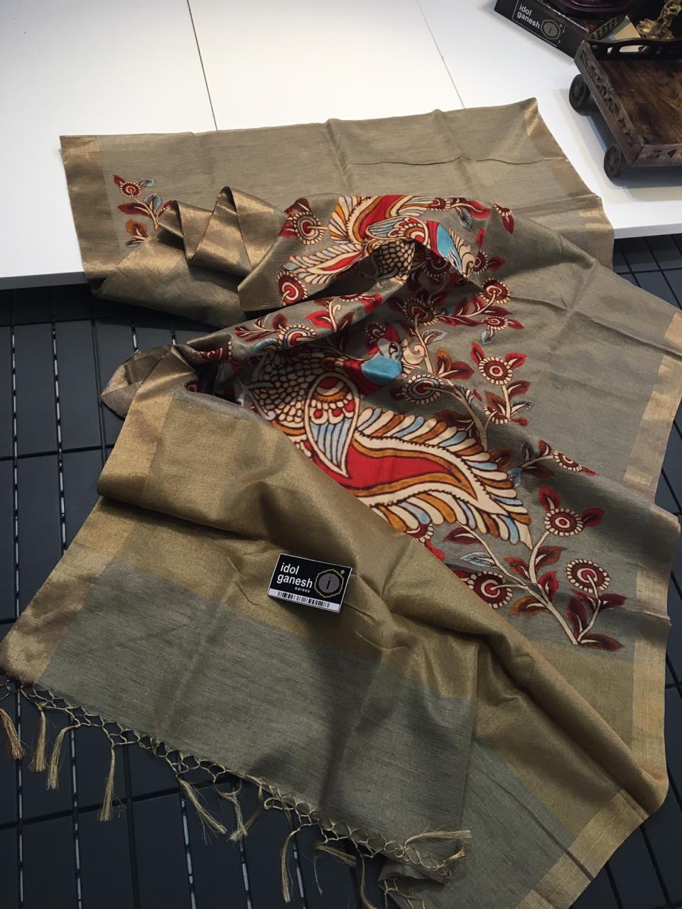 IG275 Light weight fancy tissue sarees with beautiful Aplic print patch work