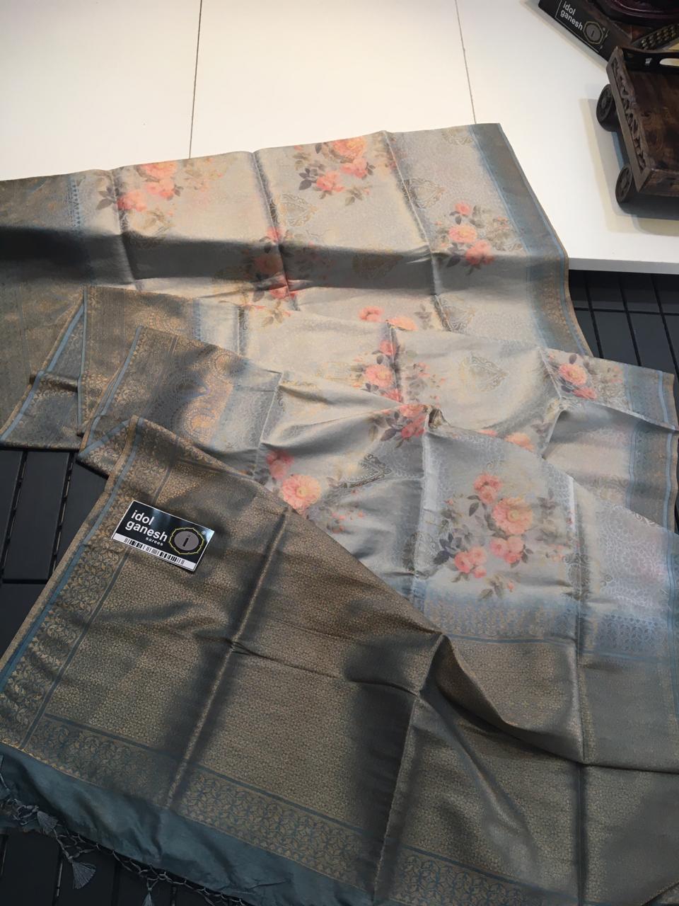 IG282  soft silk weaving sarees with  digital prints 