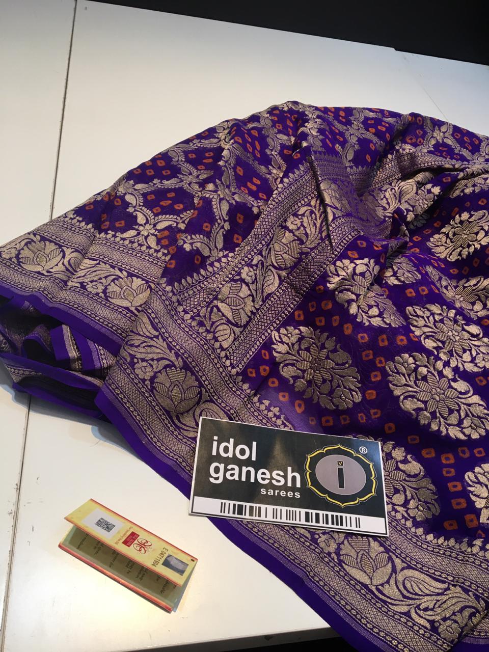 IG383 Pure Hand loom kaddi Georgette sarees 