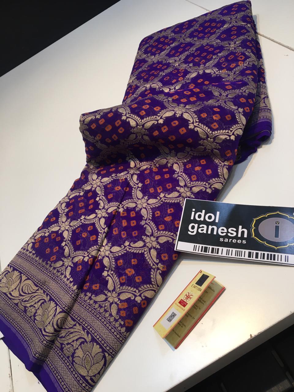 IG383 Pure Hand loom kaddi Georgette sarees 