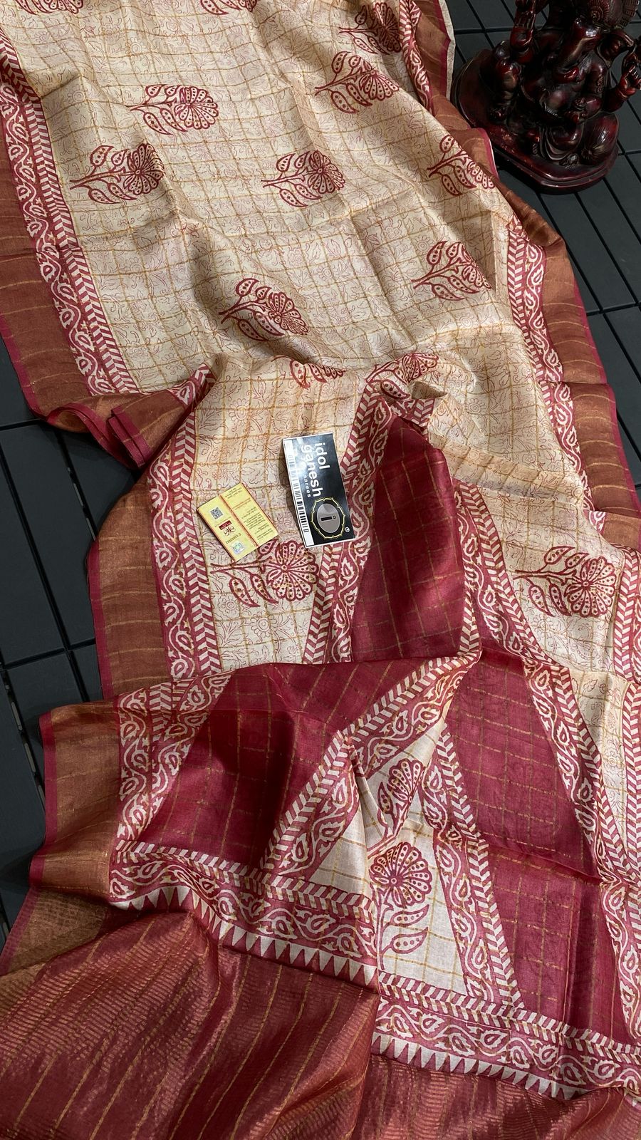 IG7090:pure handloom tusser jari Chek weaving 