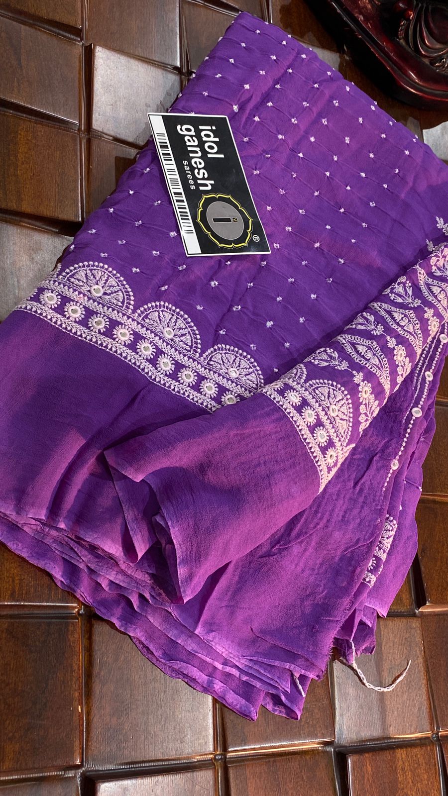 IG7396 pure georgette Lucknow work with mirror interlock 7990/-