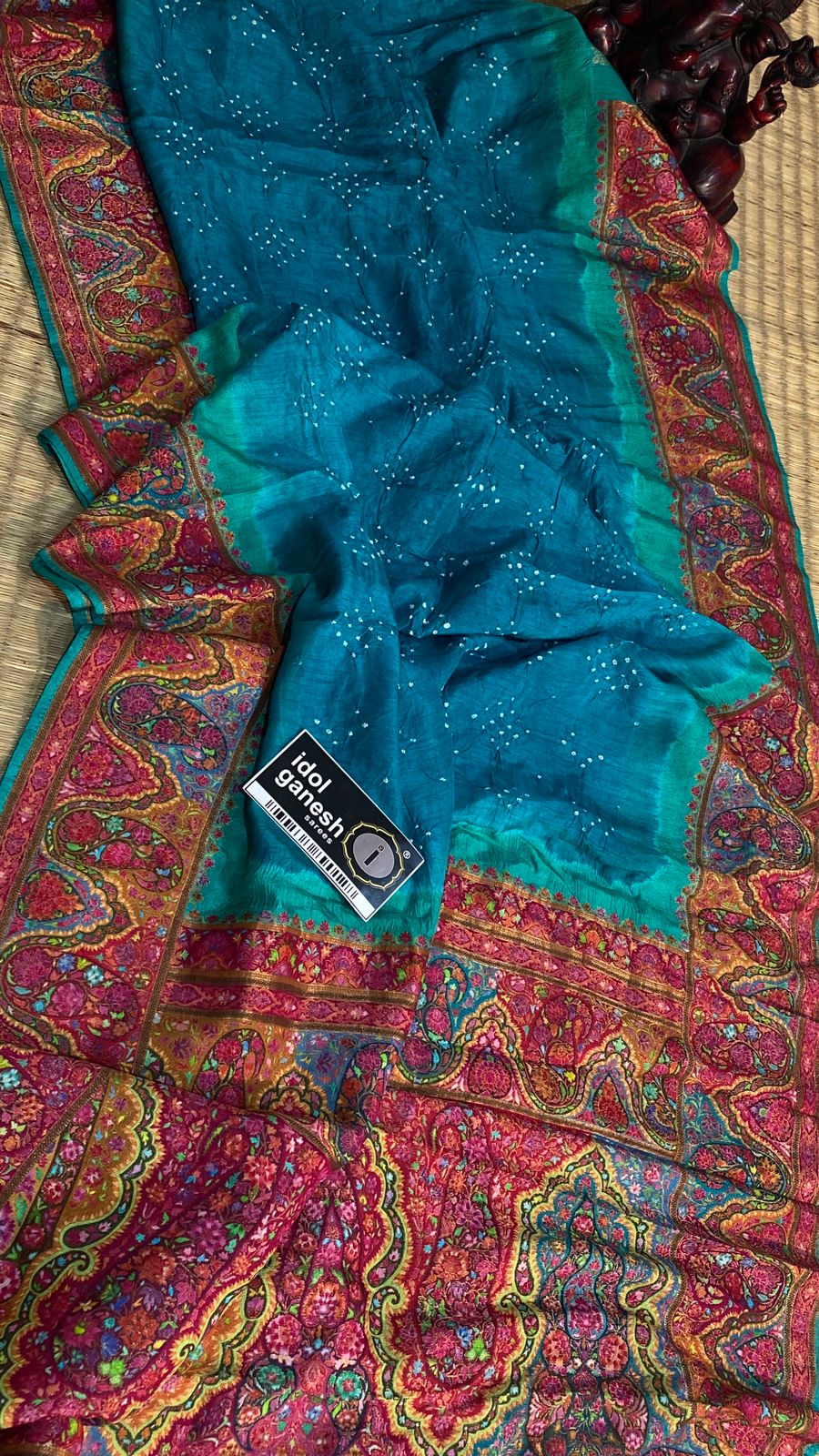 IG7441:pure pashmina weaving sarees Tanjore painted  