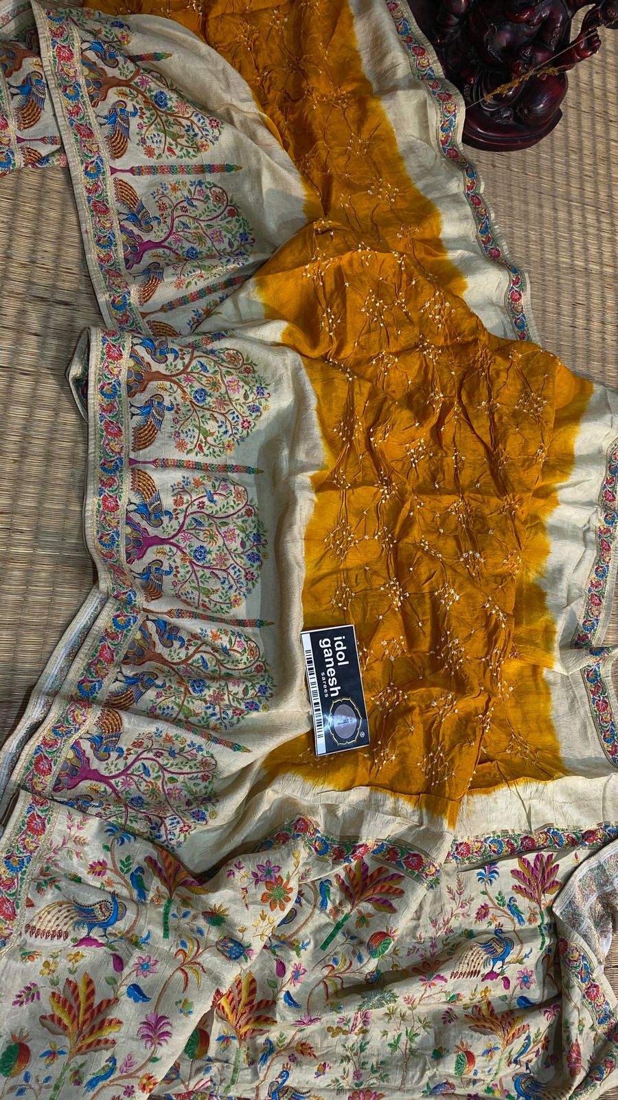 IG7442pure pashmina weaving sarees Tanjore painted  