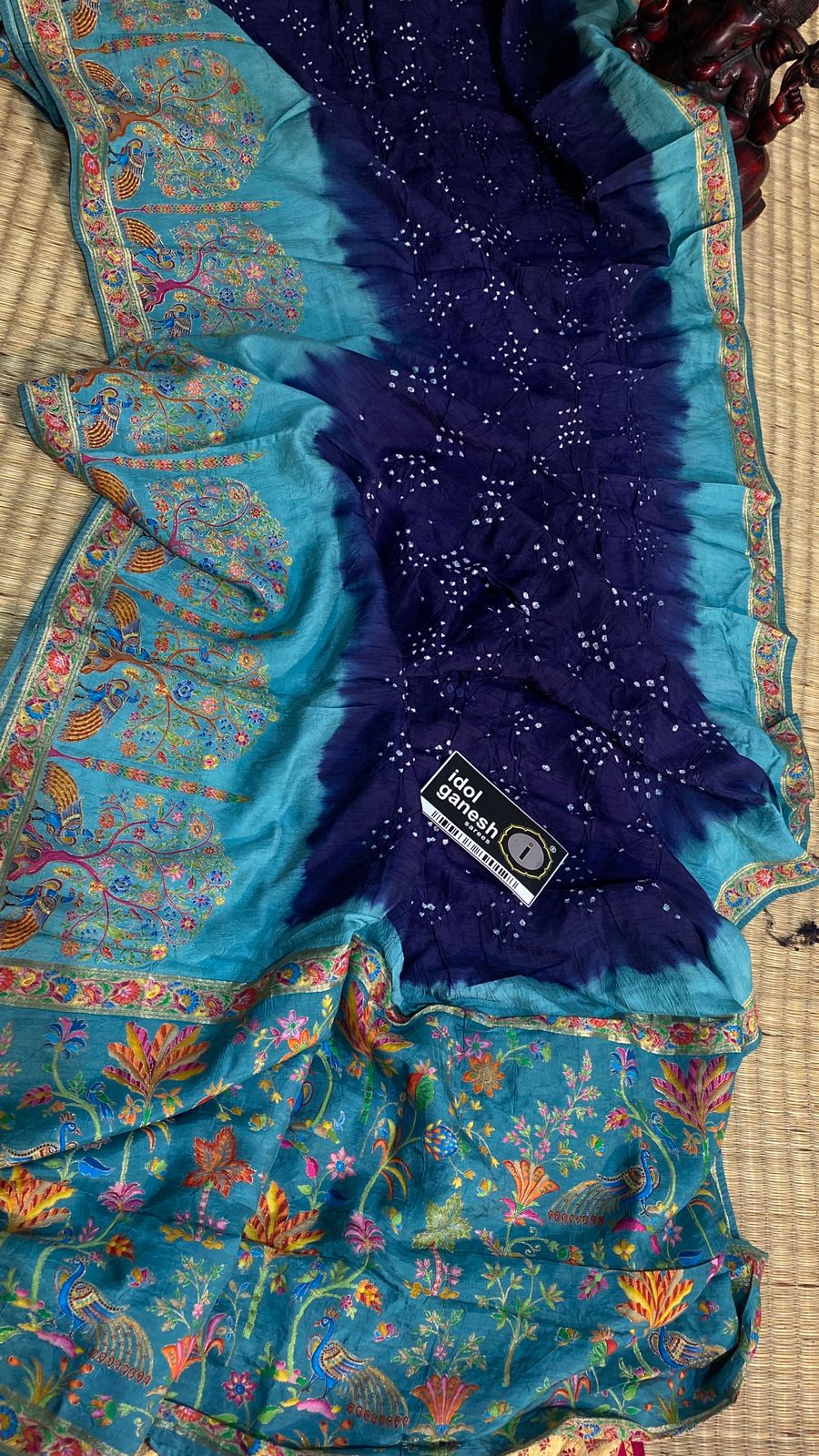 IG7442pure pashmina weaving sarees Tanjore painted  