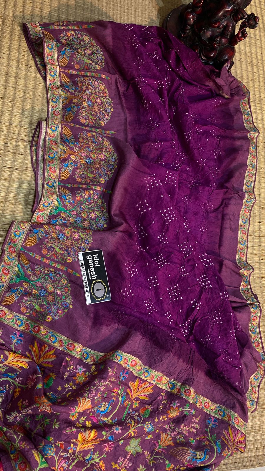 IG7442pure pashmina weaving sarees Tanjore painted  