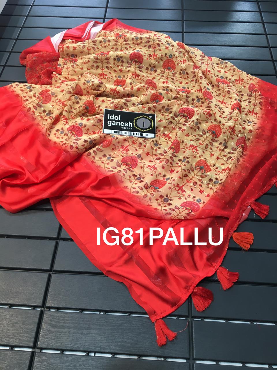 IG81 Light weight  chiffon satin pattu border